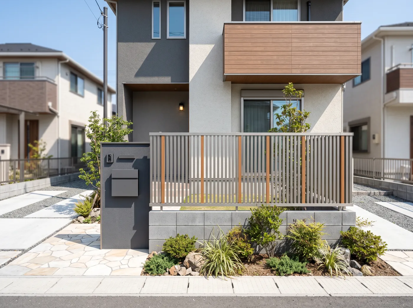 磐田市T様邸の施工例。ブロック塀を撤去し、低い基礎とアルミフェンスに